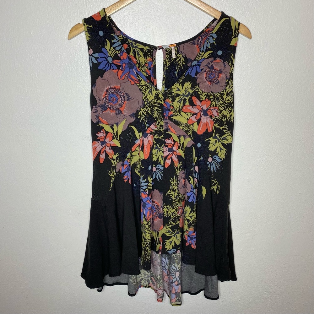 Free People Backyard Black and Floral Tank Top
